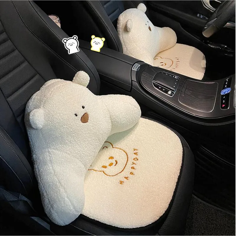 Hoge Kwaliteit Pluche Universele Leuke Cartoon Kleine Beer Hoge Kwaliteit Lamswol Warme Nekkussen Waistpillow Autostoel Cushon