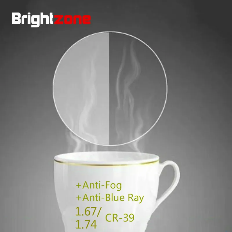 Brightzone 1.67 1.74 Anti Blue Light Anti-Fog CR-39 Resin Prescription Lenses Myopia Astigmatism Clear Glasses Rx Lens Lentes