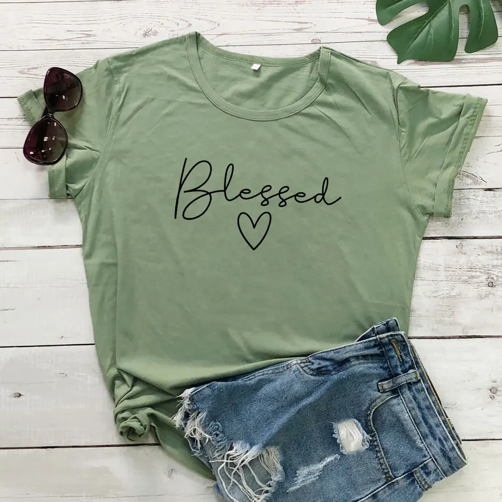 Sugarbaby New Arrival Blessed Heart T-shirt Women Christian Easter Holiday Gift Tshirt Trendy 90s Crewneck Graphic Slogan Tees