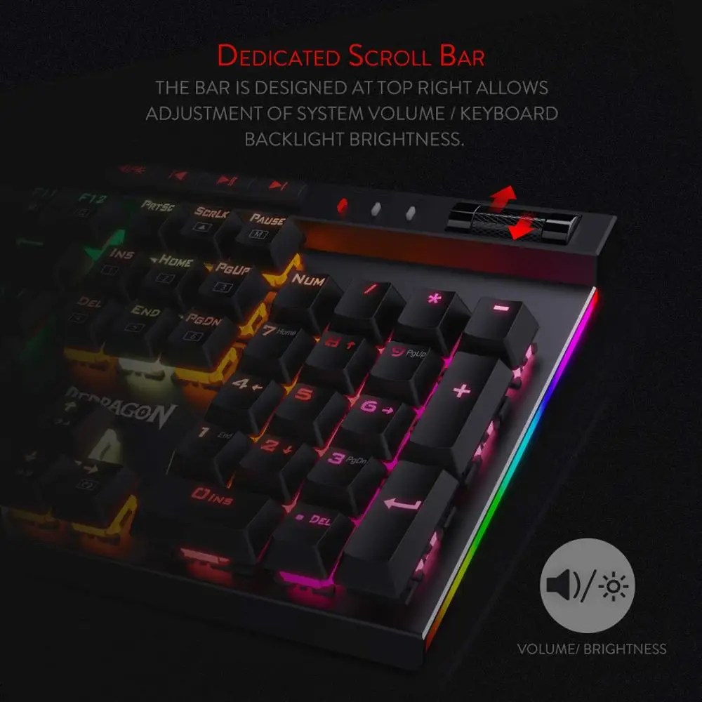 Imagem -02 - Vata Teclado Mecânico Gaming Retroiluminado Led 104 Chaves Anti-ghosting Chaves Macro Interruptores Azuis para Dota Gamers Redragon-k580