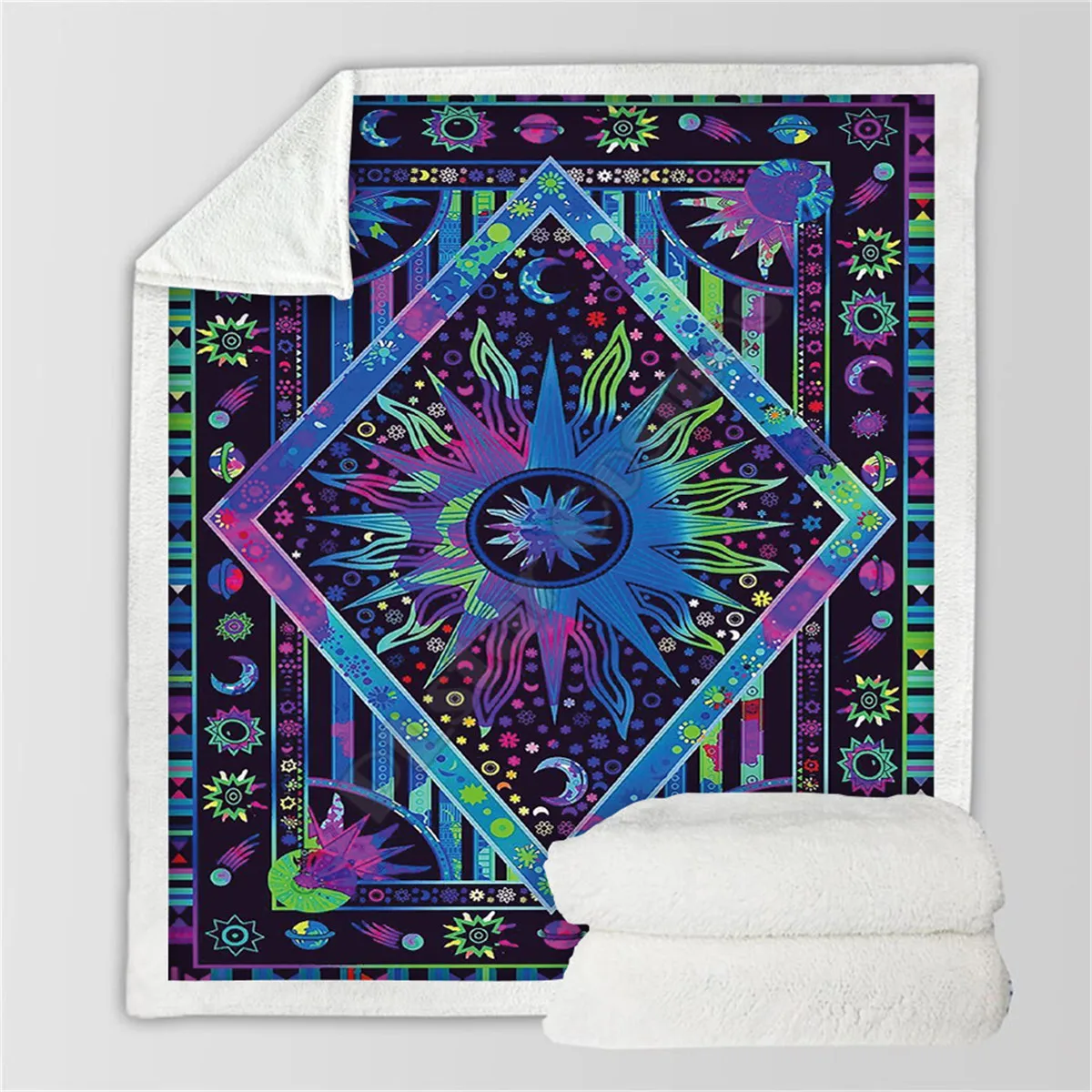 

Psychedelic Sun 3d printed fleece blanket for Beds Hiking Picnic Thick Quilt Fashionable Bedspread Sherpa Throw Blanket