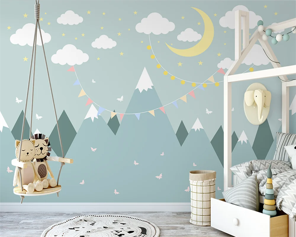 

beibehang Custom new hand-painted simple starry sky mountain children's room indoor background papel de parede wallpaper