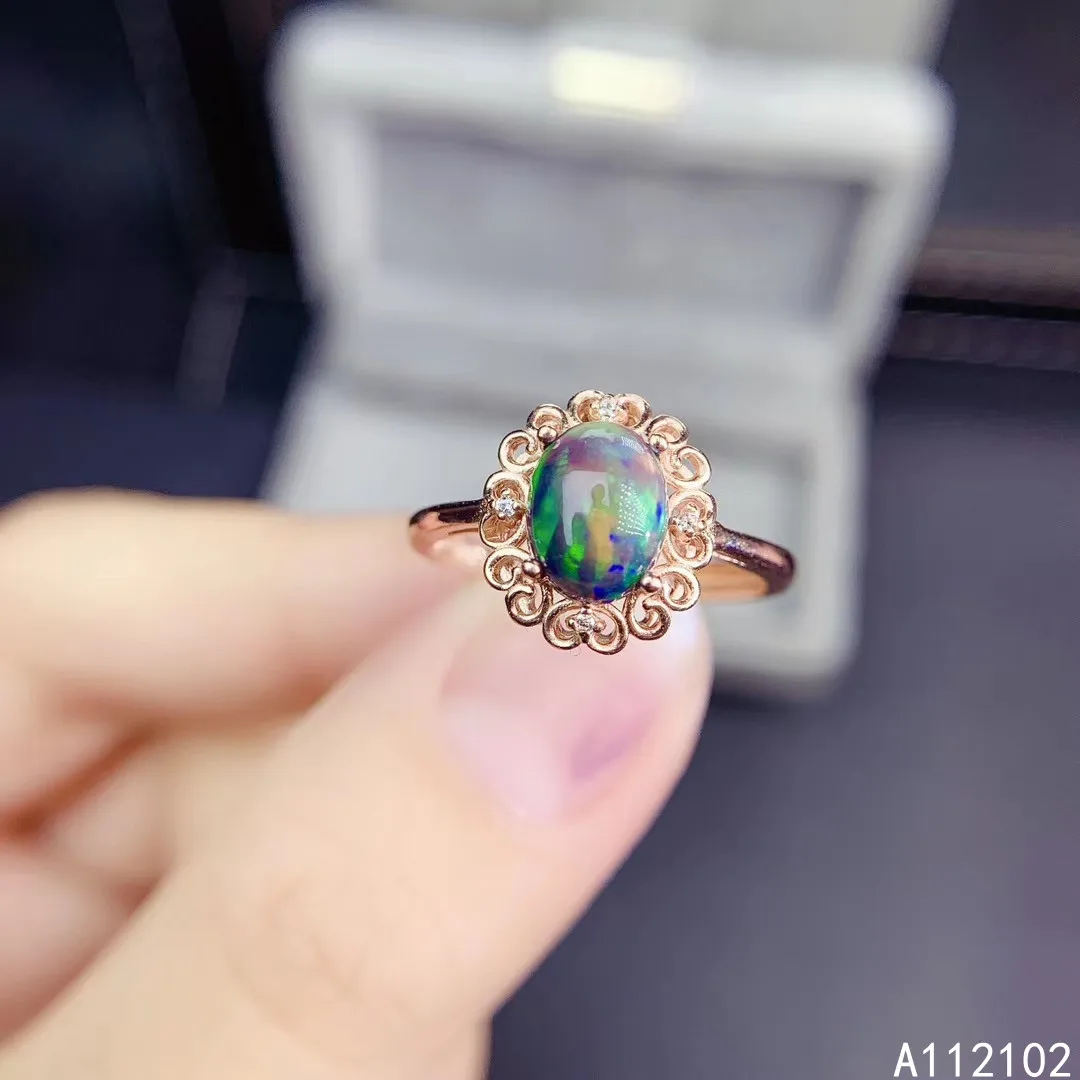 

KJJEAXCMY fine jewelry S925 sterling silver inlaid natural black opal new girl exquisite ring support test Chinese style