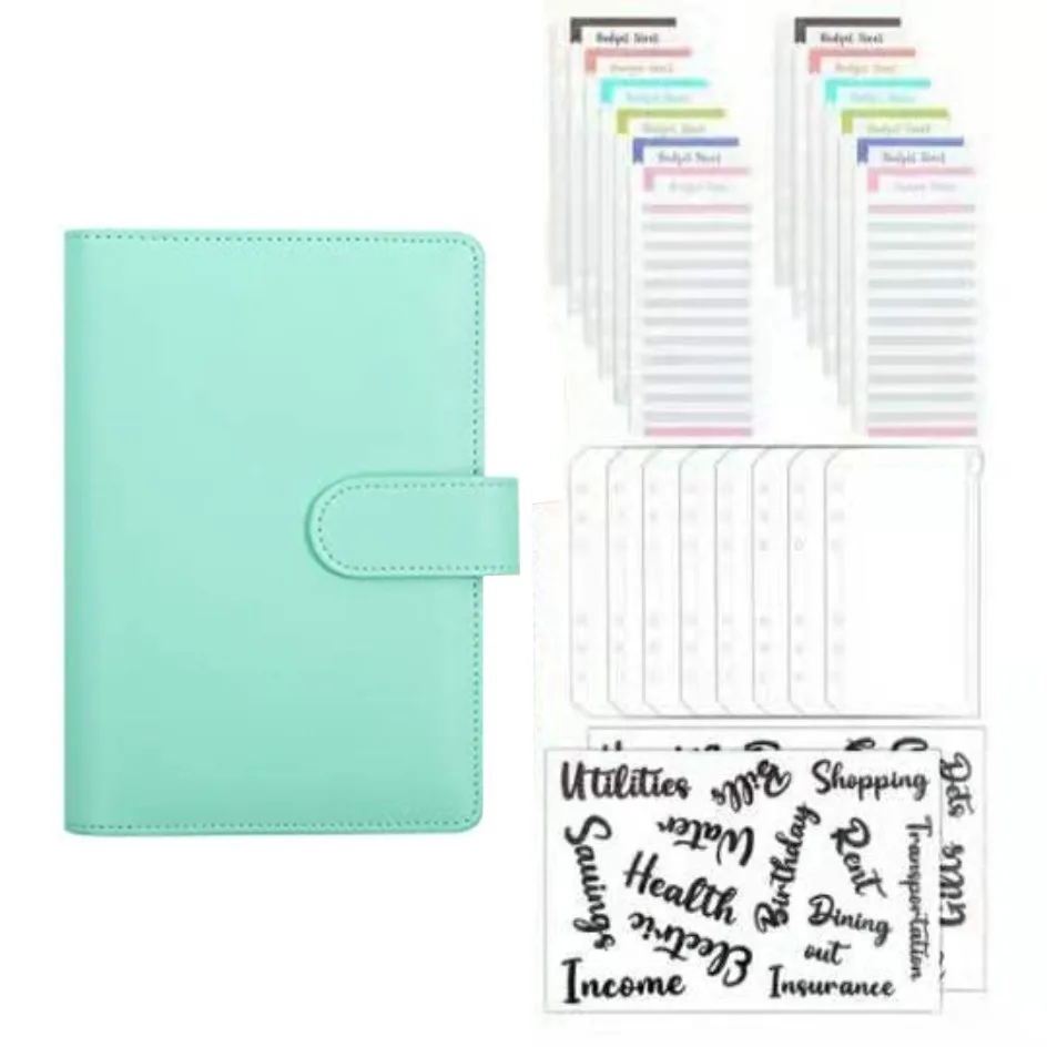 A6 PU Leather Notebook Binder Budget Planner Organizer 6 Ring Binder Cover 6 Binder Pockets And 12 Pieces Expense Budget Sheets