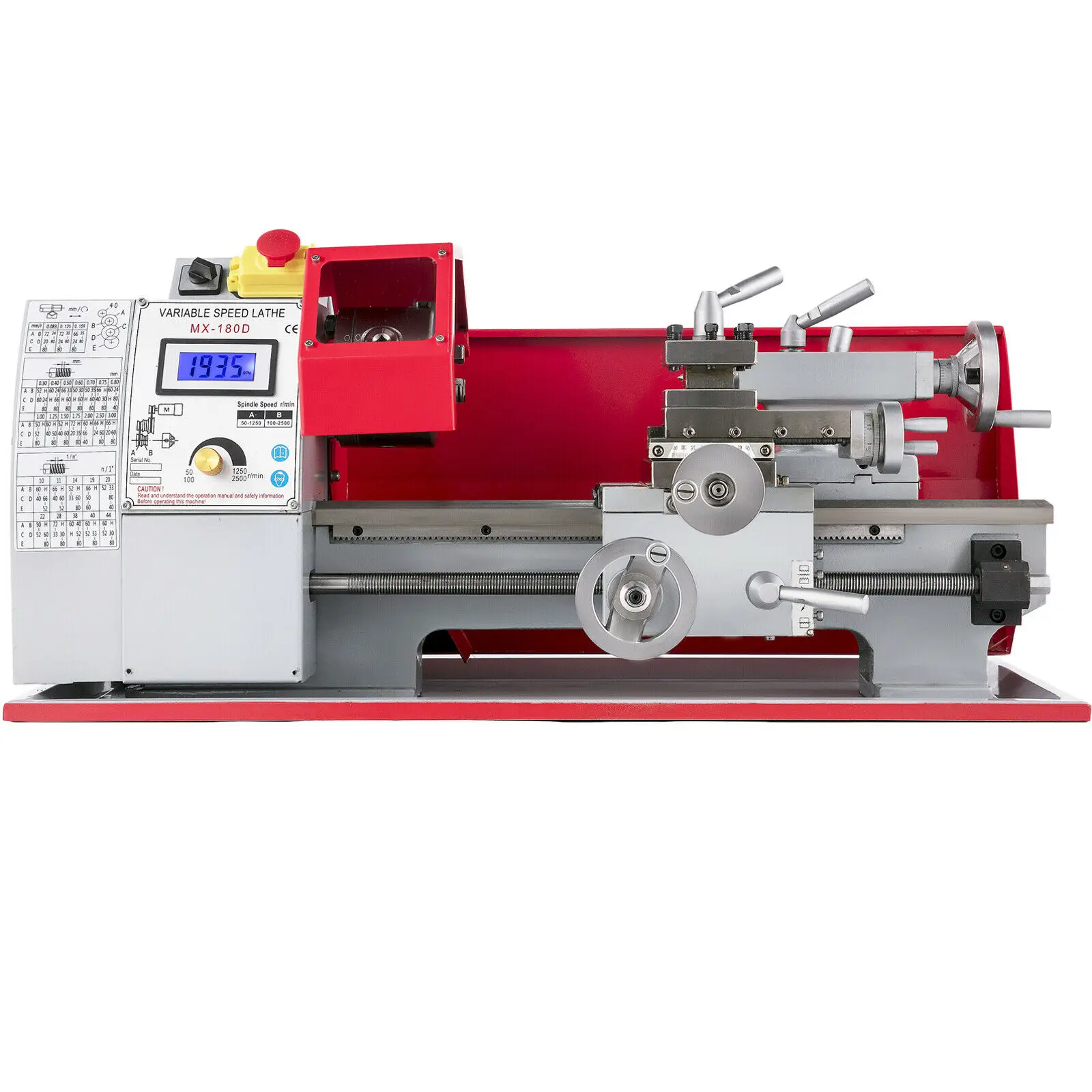 600W MX-180D Mini Metal Lathe Variable Speed 25mm Tailstock Sleeve Digital Control System