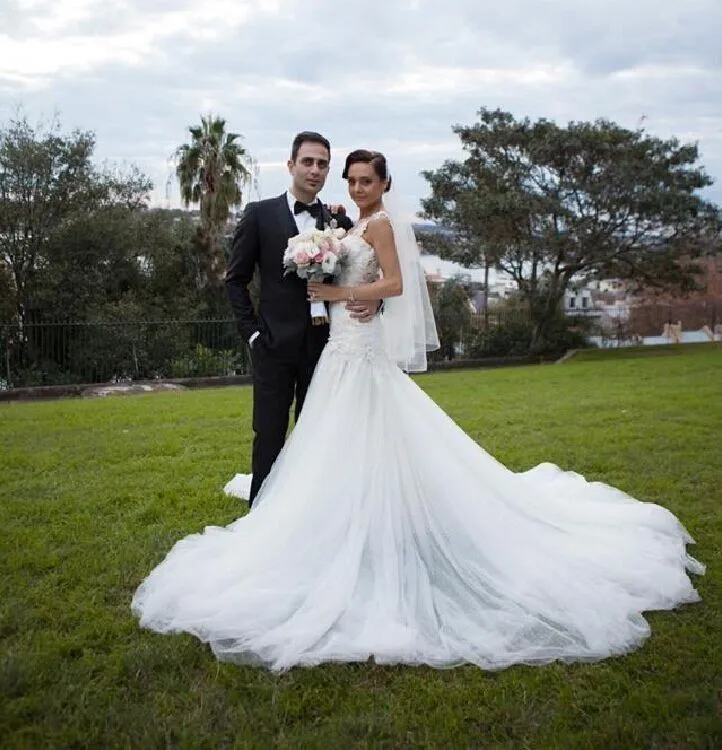 Robe de mariée sirène en dentelle, Sexy, avec des appliques, bretelles Spaghetti, sans manches, en Tulle, dos nu