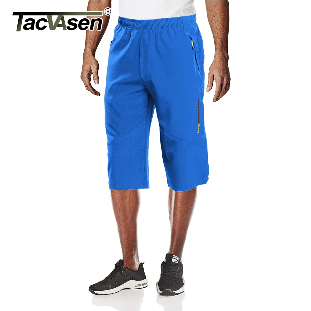 TACVASEN Men's 3/4 Long Pants Running Sports Capri Shorts Outdoor Walking Hiking Shorts Nylon Casual Below Knee Trousers Males