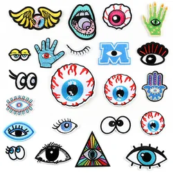 Iron on Eyes Palm Patches for Clothing Stripe Punk Embroidered Patches Eyes Palm Badge Sticker on Clothes for Kids DIY Appliques