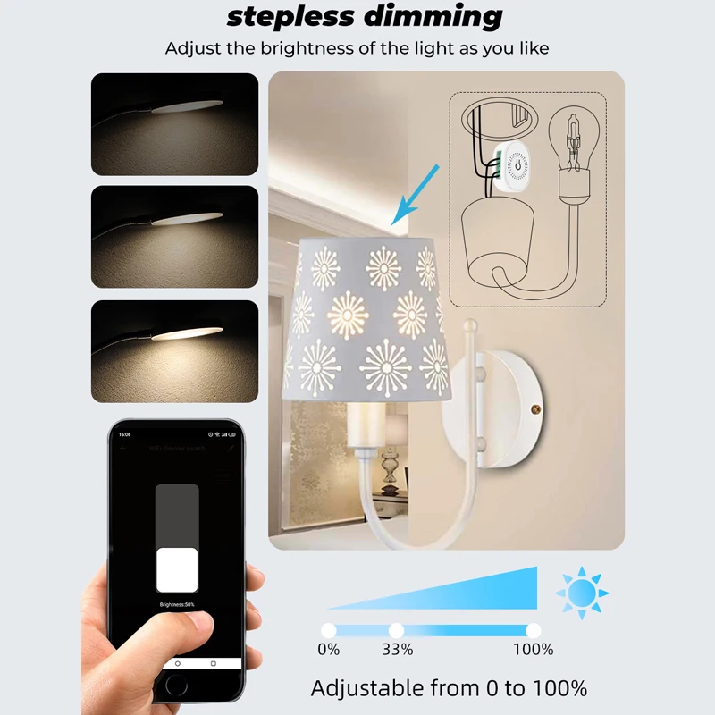 Avoir Tuya Smart Life Dimmer Switch DIY Mini Wifi Module Led Light Home Automation Switch Wireless Control Switch White Black