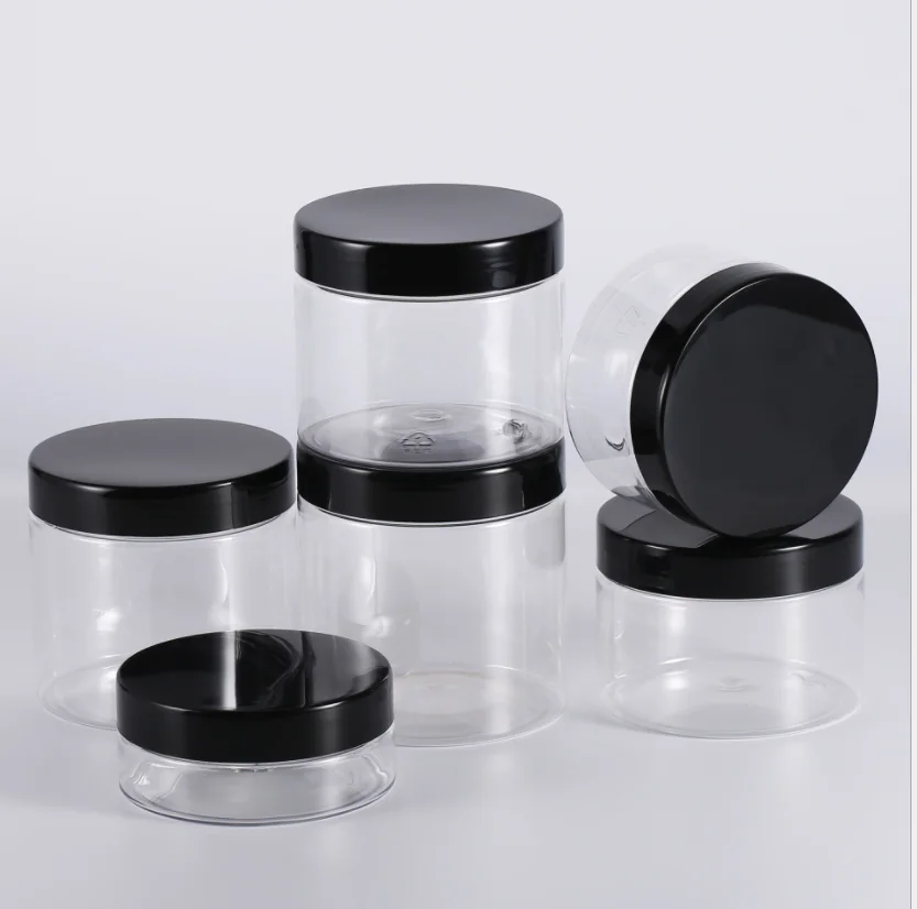 50pcs/lot 50/80/100/140/200ml Empty Plastic Clear Cosmetic Jars Makeup Container Clear Jar Face Cream Sample Pot Containe