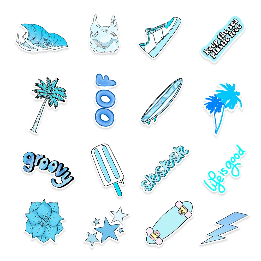 10/30/50PCS Kawaii Blue VSCO Girl Stickers per bottiglie d'acqua adesivi estetici impermeabili per ragazze Laptop bagagli decalcomanie del telefono