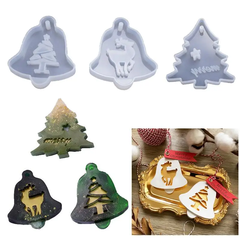 Christmas Tree Pendant Silicone Mold Elk Bell Epoxy Resin Mold Aromatherapy Wax Casting DIY Epoxy Resin Crafts Jewelry Making