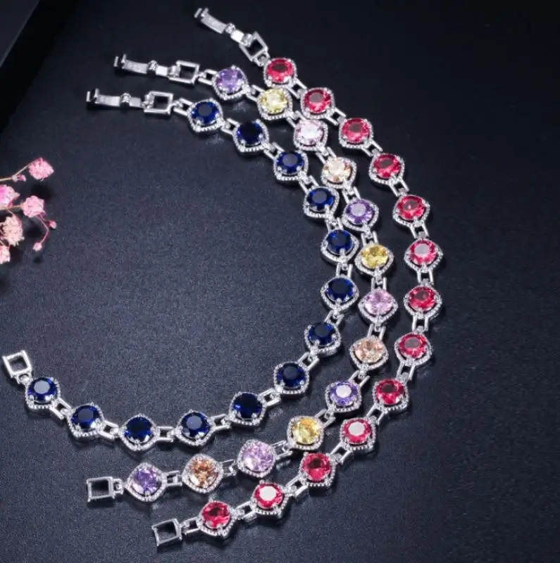 Romantic Simple Fashion Women Jewelry Silver Color Dark Blue Crystal Micro-Inlaid Zircon Bracelets and Bracelets Party Gifts