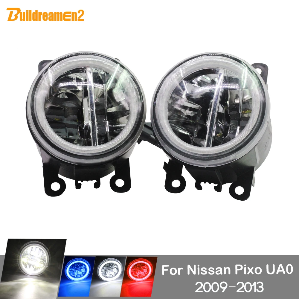 Buildreamen2 akcesoria samochodowe LED światła przeciwmgielne 4000lm Angel Eye światła do jazdy dziennej 12V dla Nissan Pixo UA0 Hatchback 2009-2013