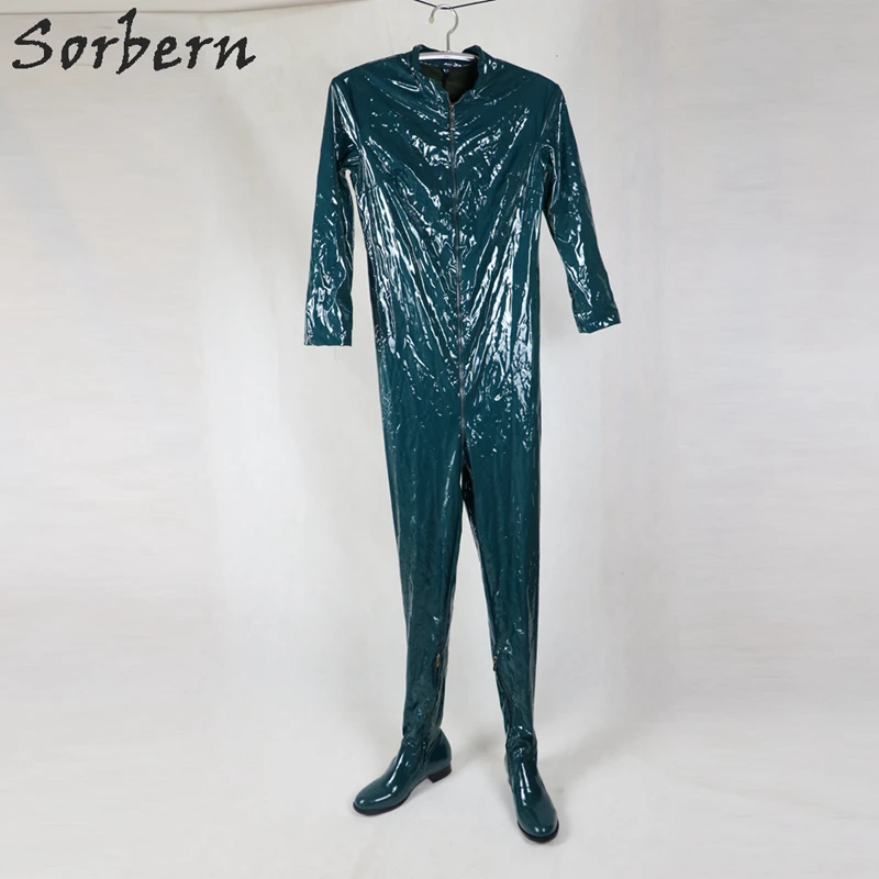 Sorbern stivali da donna piatti verde scuro cavallo coscia capispalla alta con maniche lunghe Catsuit personalizzato allungato scarpe da stivale Unisex