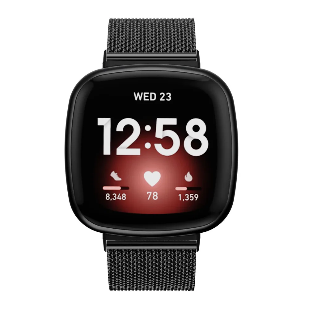 Pulseira de aço inoxidável para relógio, pulseira para fitbit versa 3 e sense
