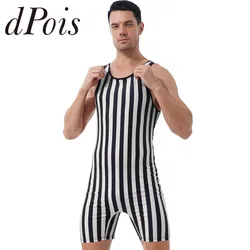 Mens Bodysuit Striped Wrestling Singlet Weight Lifting Jumpsuit Male Gym Workout Fitness Outfits Athletic Gymnastics Leotard