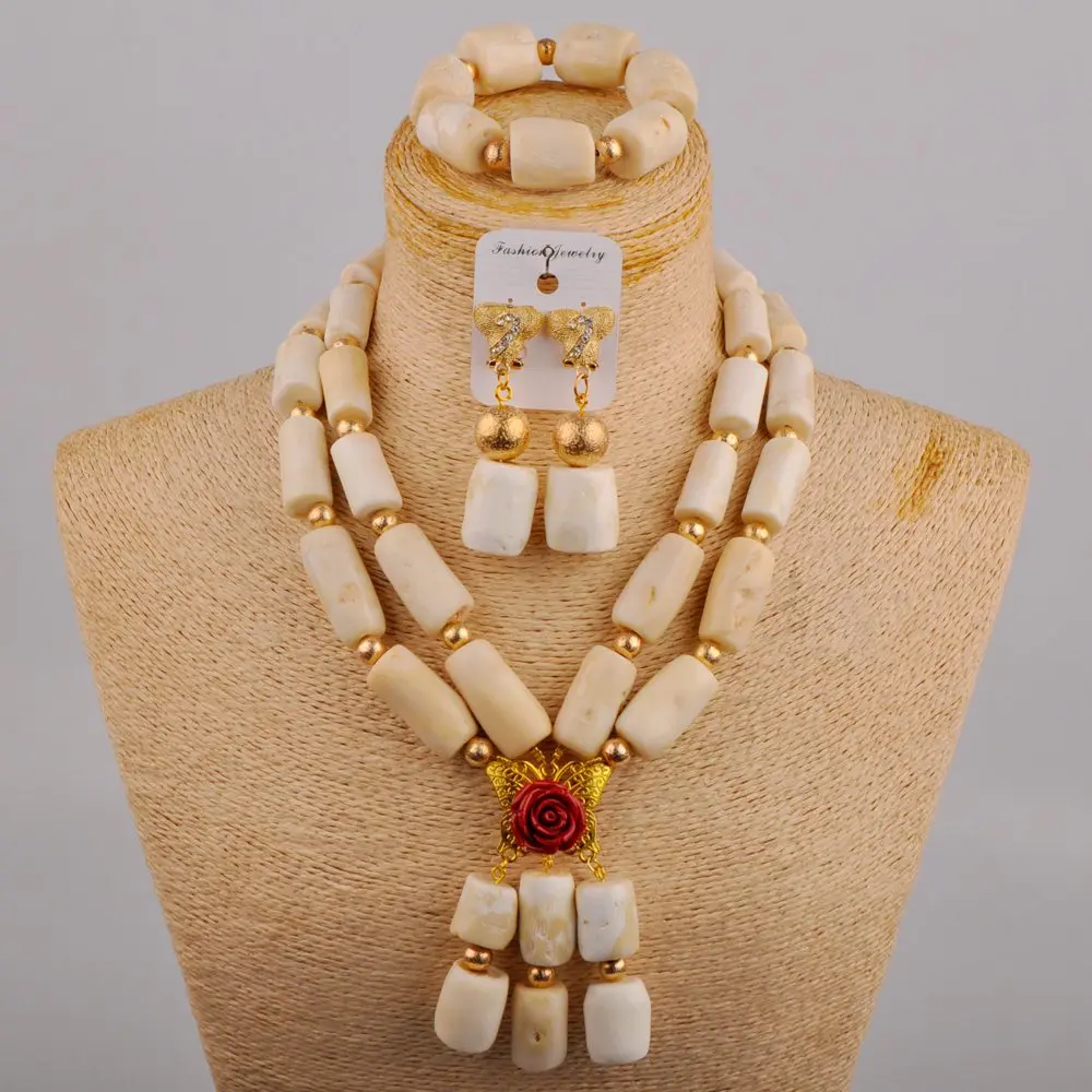 

Nigeria Wedding Jewelry White Natural Coral Necklace African Wedding Bride Wedding Dress Accessories Set AU-538