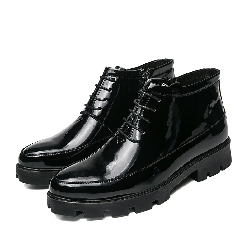 Hidden Heels 6cm Patent Leather Boots Men Autumn New Fashion High Quality Black Cowboy Boots Mens Dress Boots Botas De Trabajo54