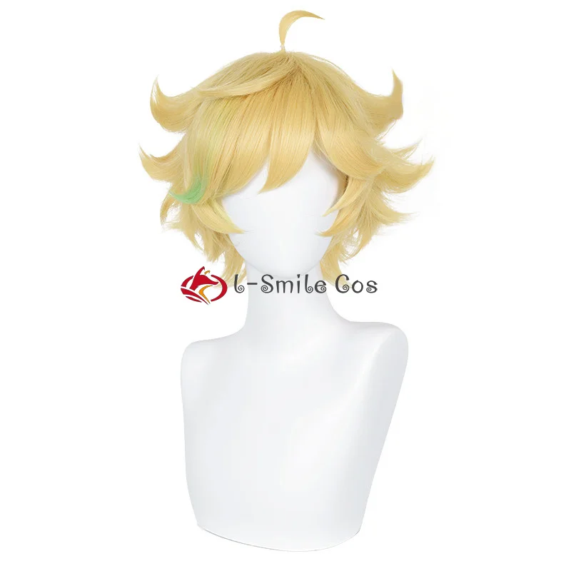 Game ES  Harukawa Sora Golden Yellow Short Cosplay Wigs Heat Resistant Synthetic Hair Anime Man Wig + Wig Cap