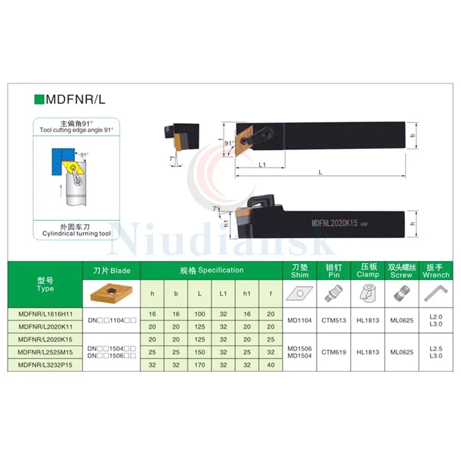 1Pc MDFNR2020K15 MDFNR2525M15การตกแต่งภายนอก Toolholder Entering Angle 91 ° + DNMG1504คาร์ไบด์เครื่องกลึง CNC Turning Insert