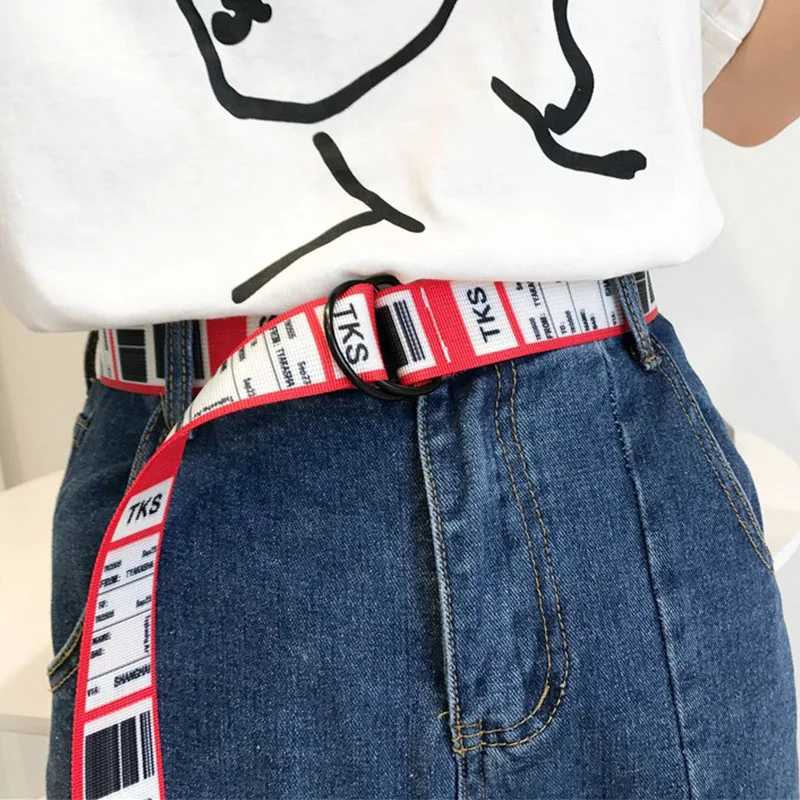 Fashion Bar Code letter Printing Canvas Belt Harajuku Men Women Casual Jeans D Ring Buckle Waist Belts 130Cm Long Waistband Z30