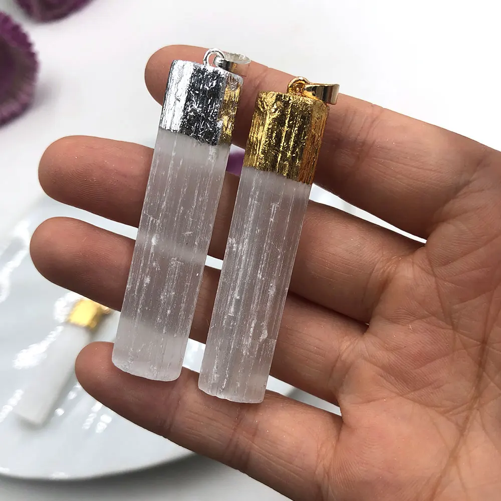 1pc Random Natural Selenite Stick Raw Pendant Crystal Necklace Quartz Mineral Healing Stone Reiki Gift Chakra Gypsum Crafts