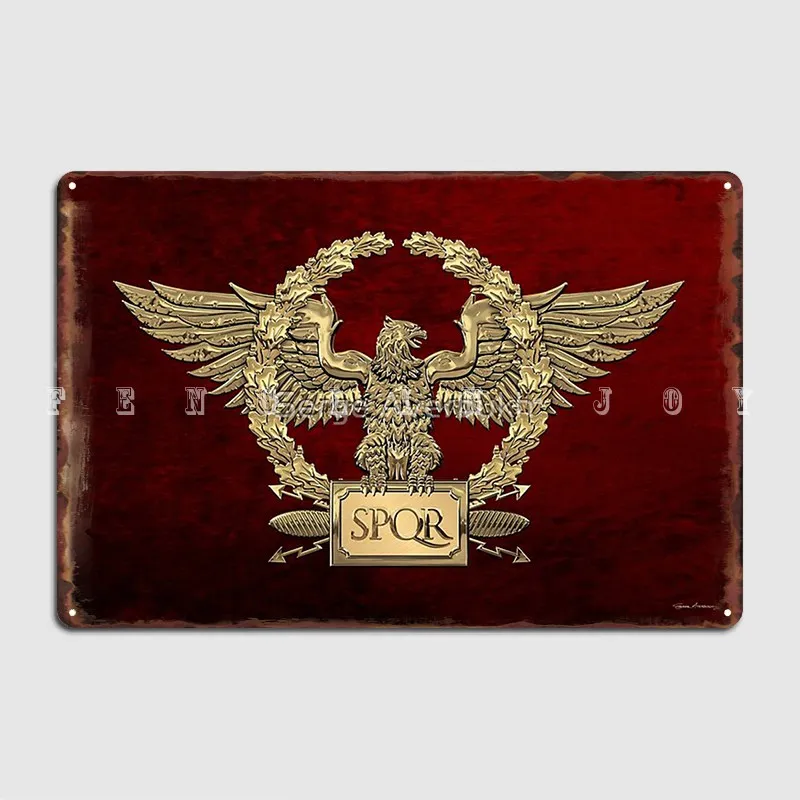 Gold Roman Imperial Eagle Spqr Special Edition Over Red Velvet Metal Sign Classic Pub Garage Tin Sign Poster