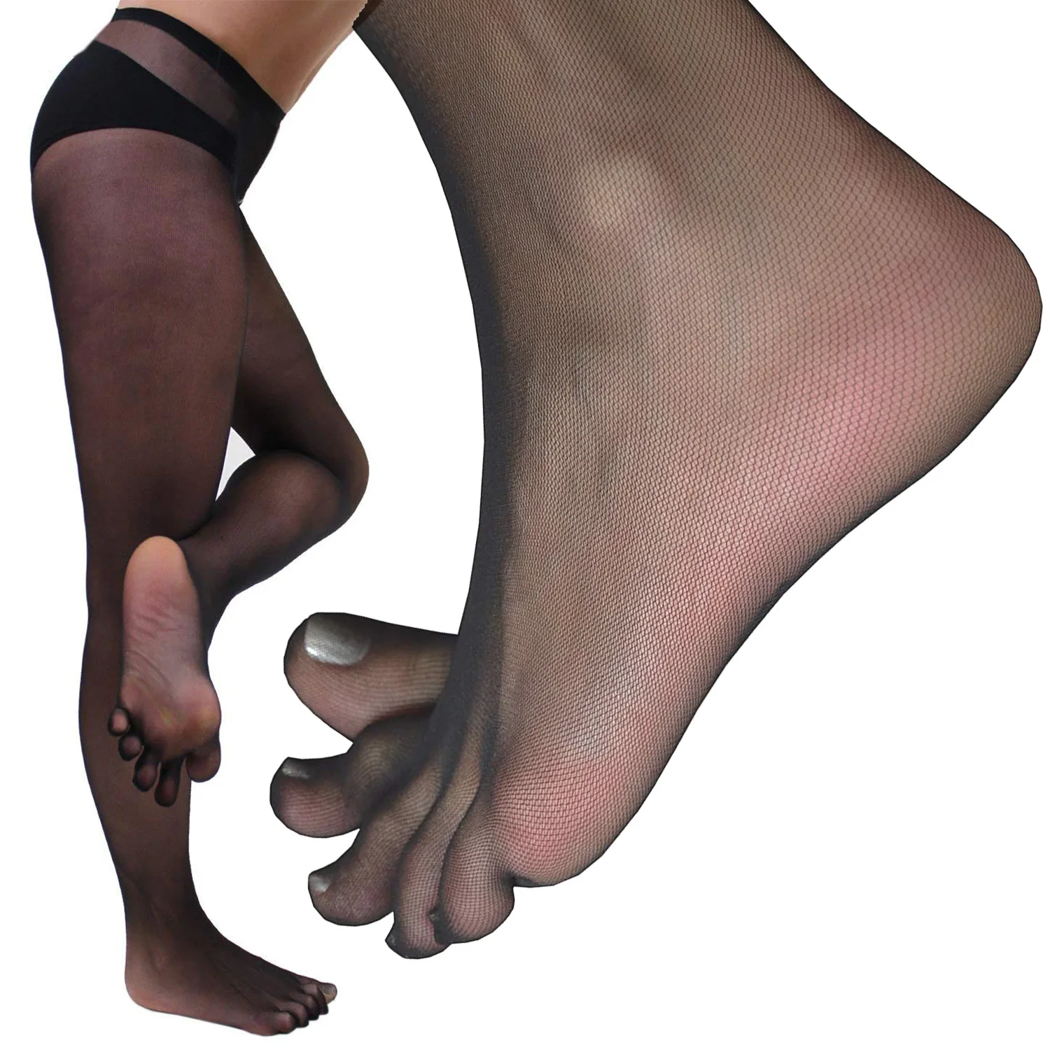 Metelam Women's  Seamless Sheer Separate 5 Toe Sock Glove Pantyhose Transparent Open Crotch Crotchless Tights Stockings