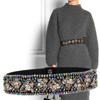 Elegant Women's Belt Crystal Belts for Women Elastic Waistband Wide Dress Punk Luxury Skirts Apparel Accessories