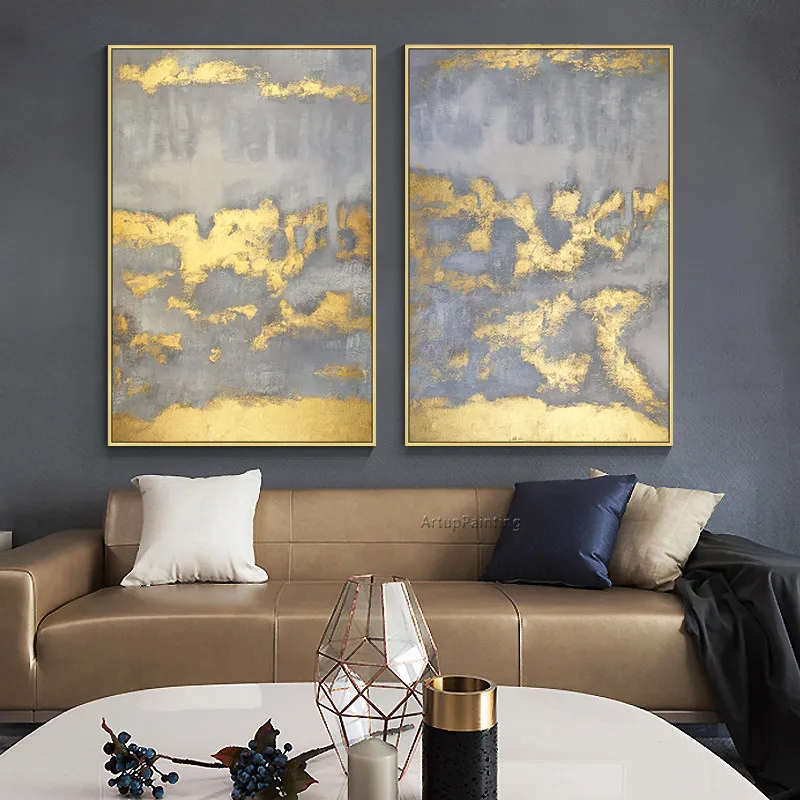 Abstract gold art canvas oil painting hand painted acrylic wall art picture for living room dinner room decor cuadros abstractos