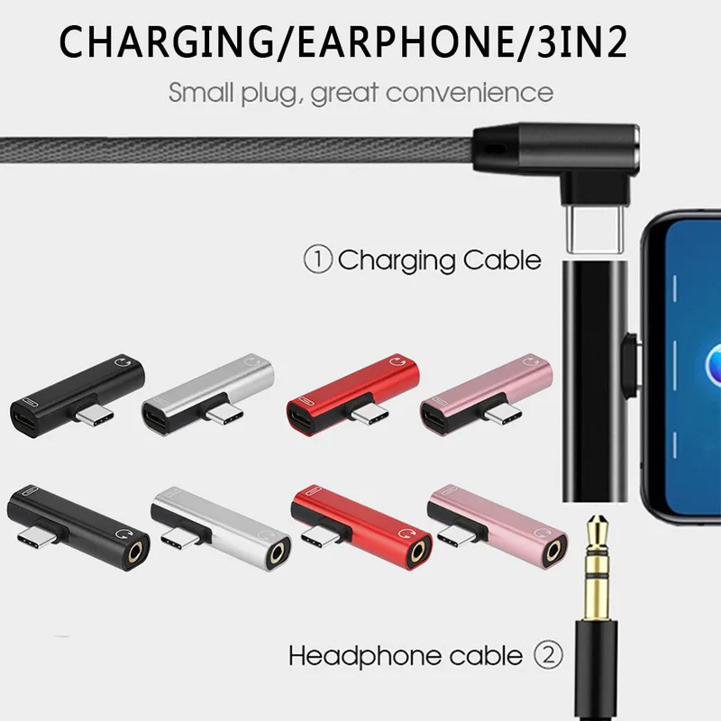 2 In 1 Type C To 3.5mm Jack Earphone Adapter USB C Audio Adapter Charging Converter for Xiaomi 6 Huawei Mate 10pro Type C Phones