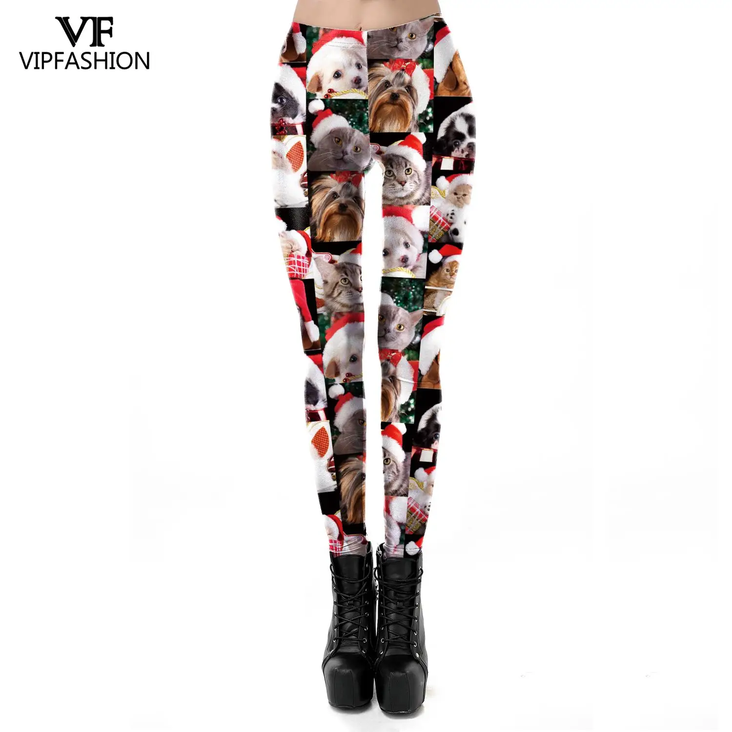 VIP FASHION Christmas Dog 3d Digital Autumn Winter Festival  Legging Women Sexy High Waist Elastic Leggins Plus Size