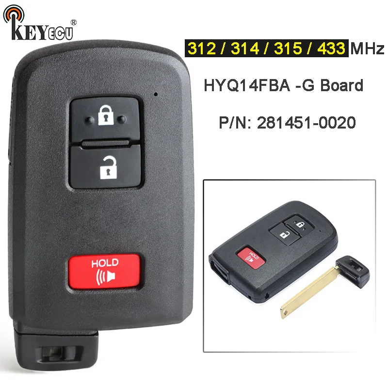 

KEYECU HYQ14FBA 281451-0020 G board 3 Button Keyless Smart Remote Car Key Fob for Toyota RAV4 Prius C Prius V 2012-2019