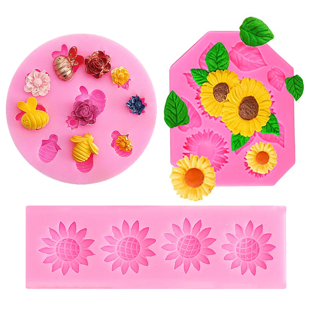 Sunflower Bee Fondant Silicone Molds Cupcake Fondant Cake Decorating Mold Chocolate Candy DIY Tools