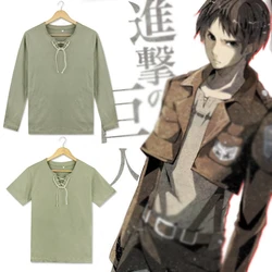 Anime Attack On Titan Cosplay Costume Eren Jaeger T-shirt Shingeki no Kyojin Men Long Short Sleeve Tee Casual Tshirt Tops