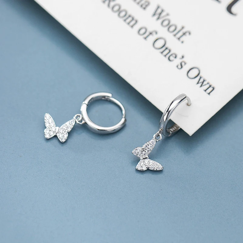 

Modian 925 Sterling Silver Sparkling Zircon Dancing Butterfly Hoop Earring for Women Fashion Luxury Wedding Gift Fine Jewelry