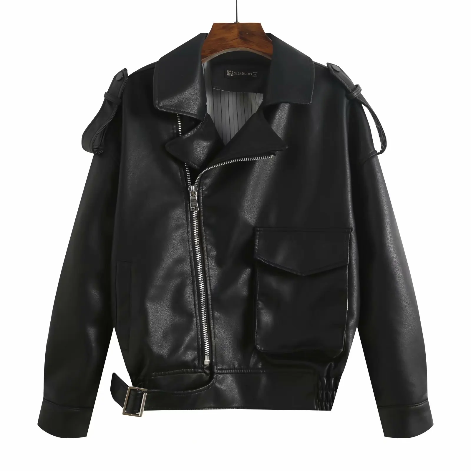 Pu Faux Leren Jas Vrouwen Losse Sjerpen Casual Biker Jassen Uitloper Vrouwelijke Tops Bf Stijl Zwart Lederen Jas Jas Mooie hot