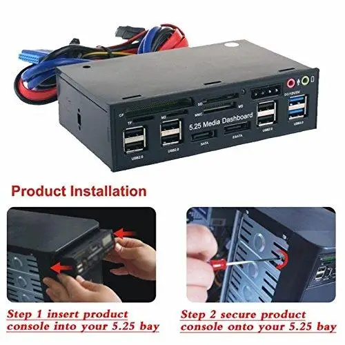 USB 3.0 Hub Multi-Function ESATA SATA Port Internal Card Reader PC Media Front Panel Audio for SD MS CF TF M2 MMC Memory Cards