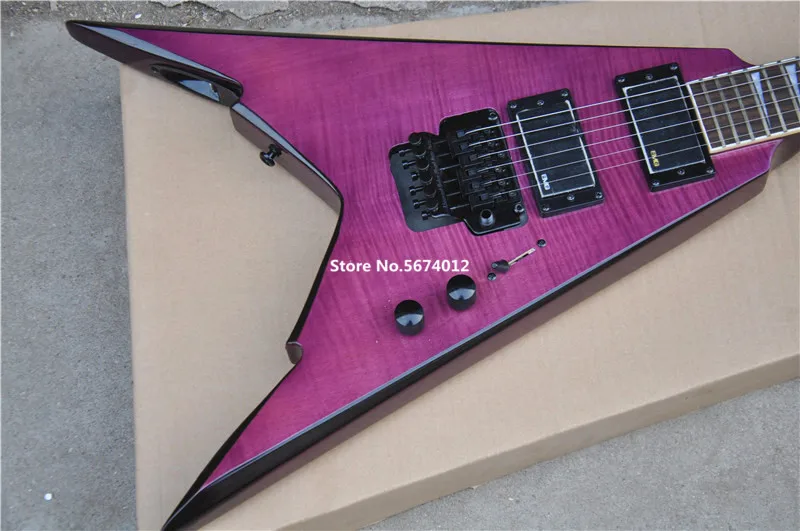 High quality customized version of purple dovetail fork aircraft special shaped electric guitar double swing bridge black access