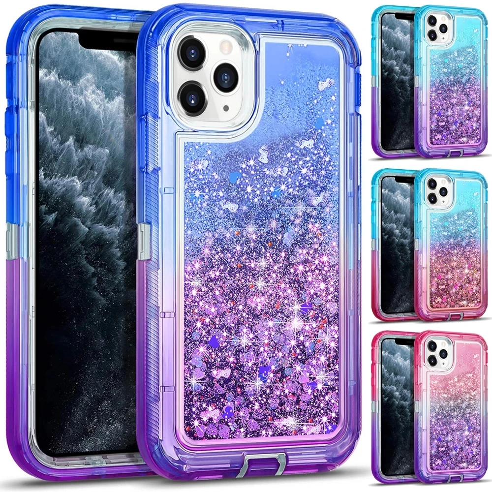 Hybrid 3D Glitter Armor Case for iPhone 13 12 11 14 15Pro Max X XSMAX XR XS 6 7 8 PLUS Dynamic Quicksand Shockproof Phone Covers