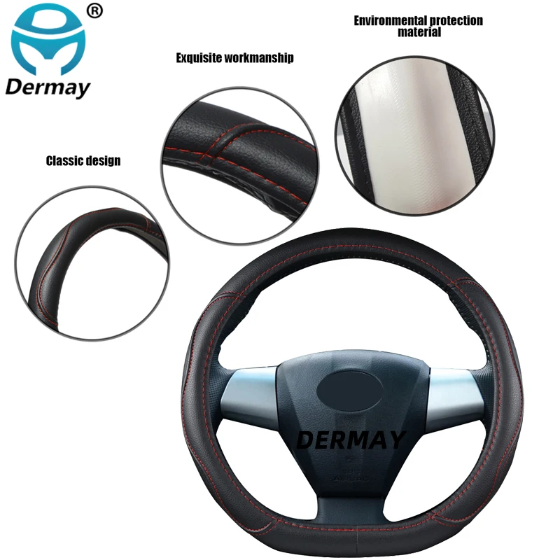 DERMAY Car Steering Wheel Cover PU Leather for Toyota Wish Auto Accessories interior Fast Shipping