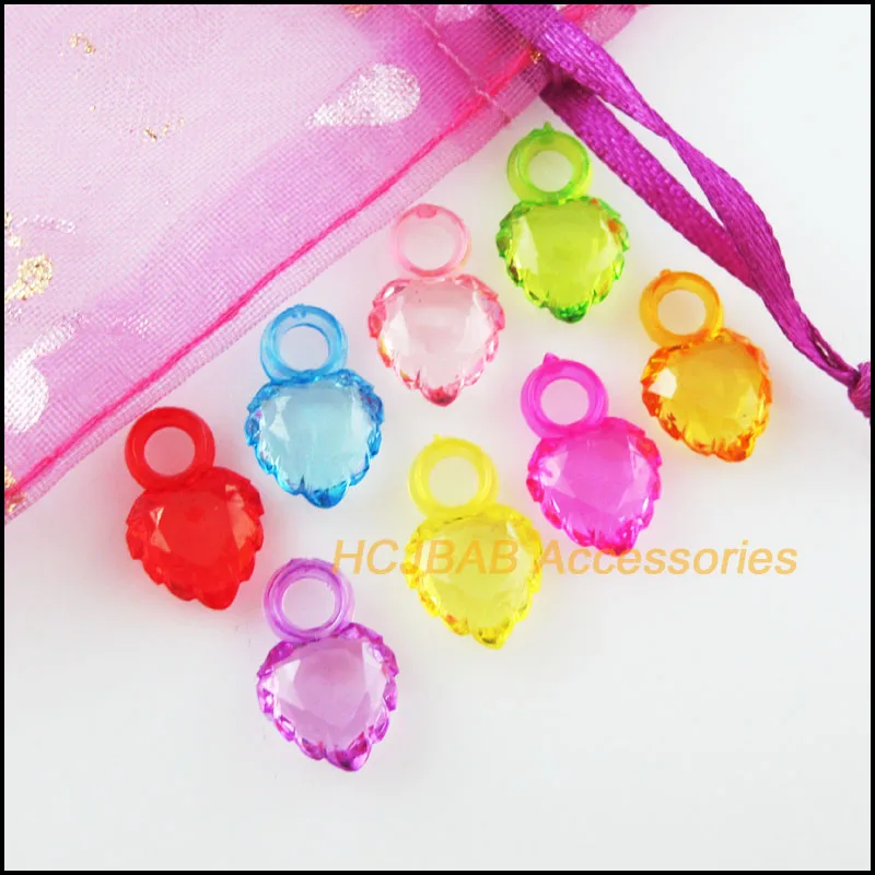 100Pcs Clear Mixed Plastic Acrylic Tiny Heart Charms Pendants 10x16mm