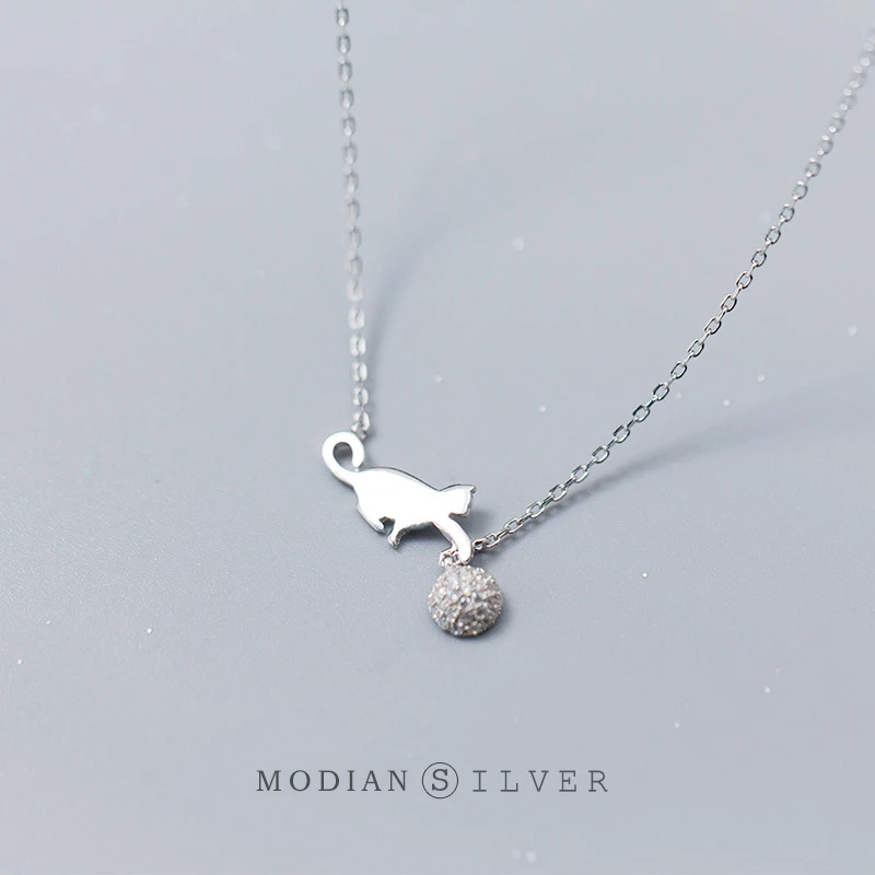 

Modian Radiant CZ Little Ball Lovely Cat Sterling Silver 925 Pendant Necklace for Women Adjustable Simple Necklace Fine Jewelry