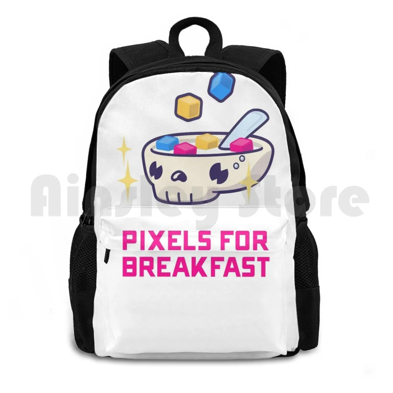 

Pixels For Breakfast Outdoor Hiking Backpack Waterproof Camping Travel Video Games Gaming Steam Pixel Cartoon