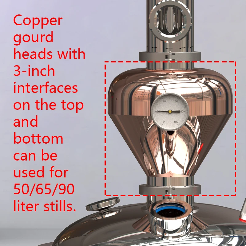 3/4 inch copper hoist head steam buffer chamber It can be installed at 50L / 65L / 90/120/300L distiller Copper helmets