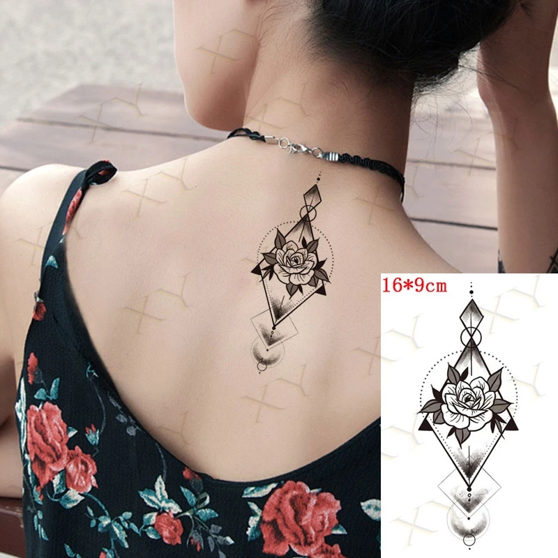 Waterdichte Tijdelijke Tattoo Sticker Geometrie Rose Maan Flash Tatto Patroon Vis Lotus Art Arm Fake Mouwen Tatoos Voor Vrouwen Mannen