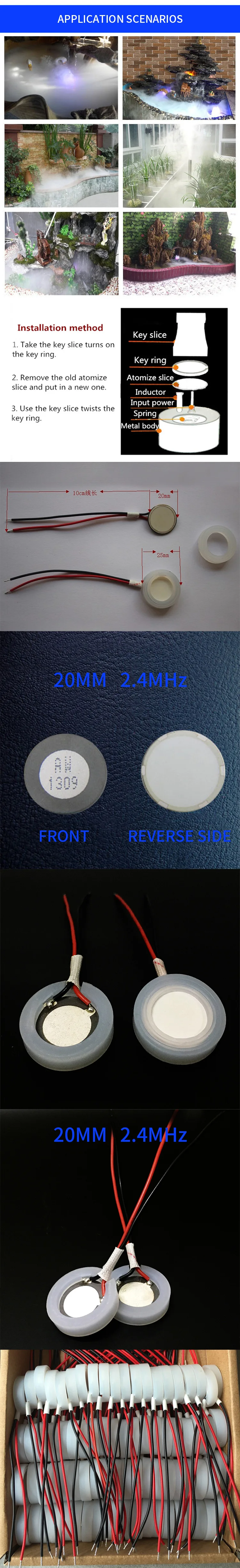 4 Stück Ersatz-Keramikscheiben für Ultraschall-Nebelgeneratoren, 20 mm, mit Draht und Dichtungsring, Zubehör – Detail 3