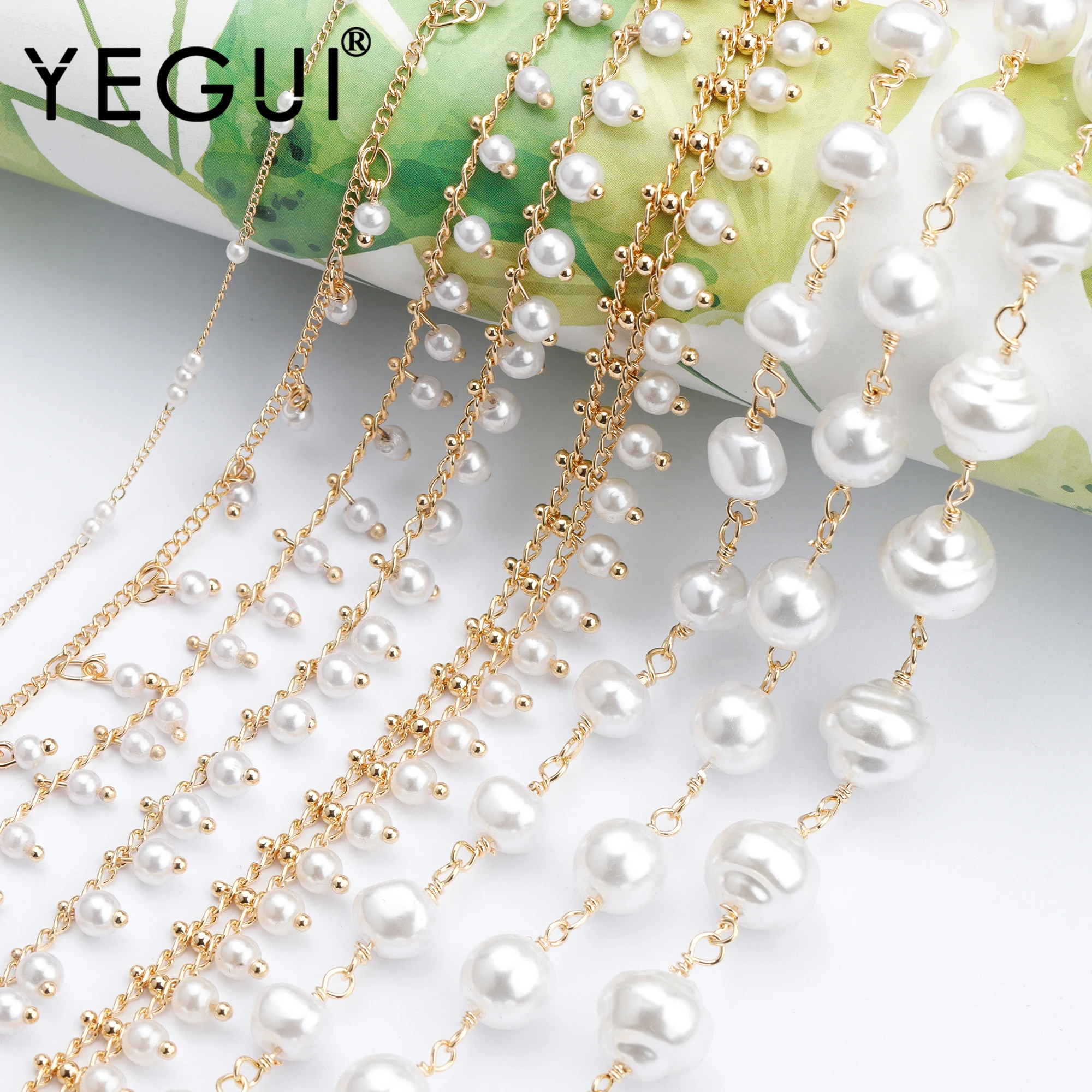 YEGUI C179,diy chain,18k gold plated,copper metal,plastic pearl,charms,hand made,diy bracelet necklace,jewelry making,1m/lot