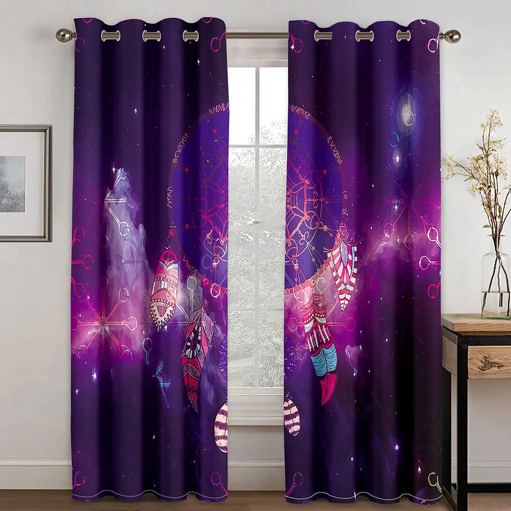

Living Room Darkening Blackout Curtains Purple Dream Catcher Window Curtains Polyester Thermal Insulated Drapes Decor カーテン